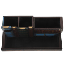 Brown Desktop Pen Holder Wooden Retro Style for Study Room