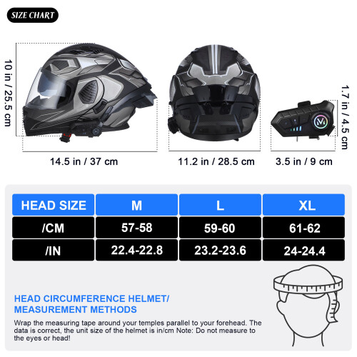 Motorcycle with Headphone Full Face Black Visor 1