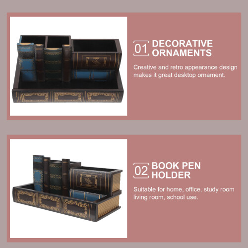 Brown Desktop Pen Holder Wooden Retro Style for Study Room 2
