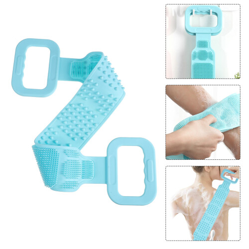 Blue Silicone Shower Brush with Long Strap for Back Scrubbing 2