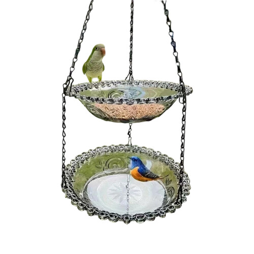 Multicolored Double Layer Suspended Bird Water Vessel And-Gray