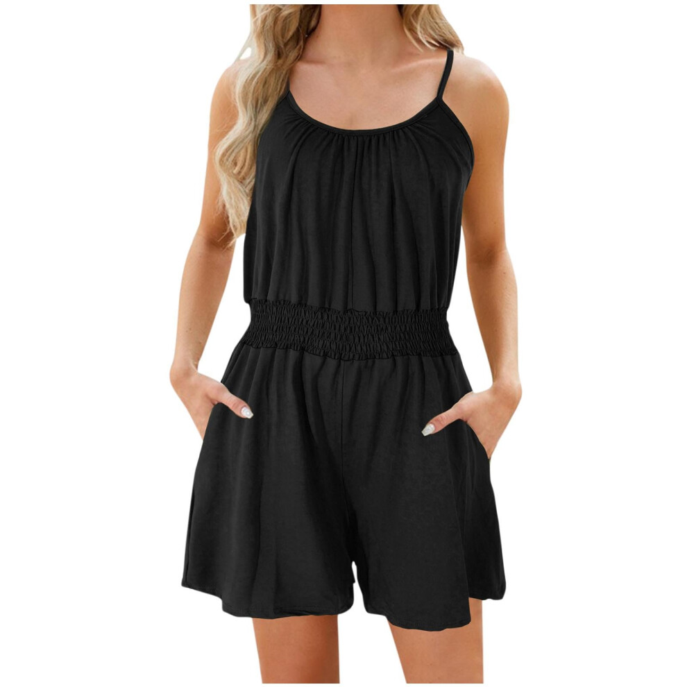 Black Rompers For Women Casual Adjustable Spaghetti Straps- Xxl