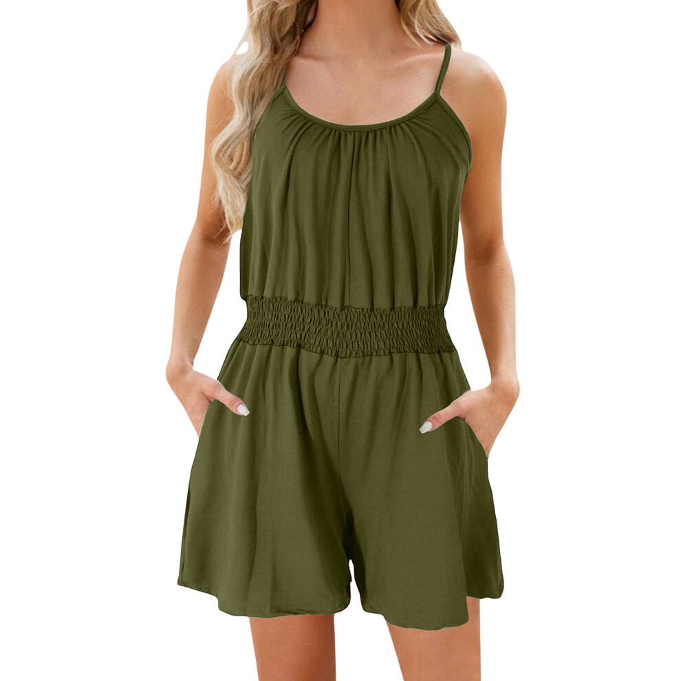 Green Rompers For Women Casual Adjustable Spaghetti Straps- Xl