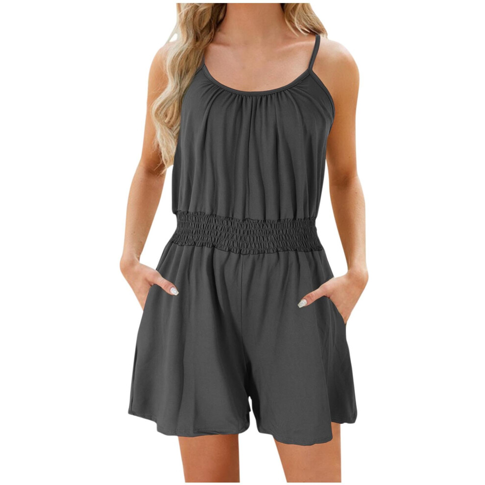 Gray Rompers For Women Casual Adjustable Spaghetti Straps- S