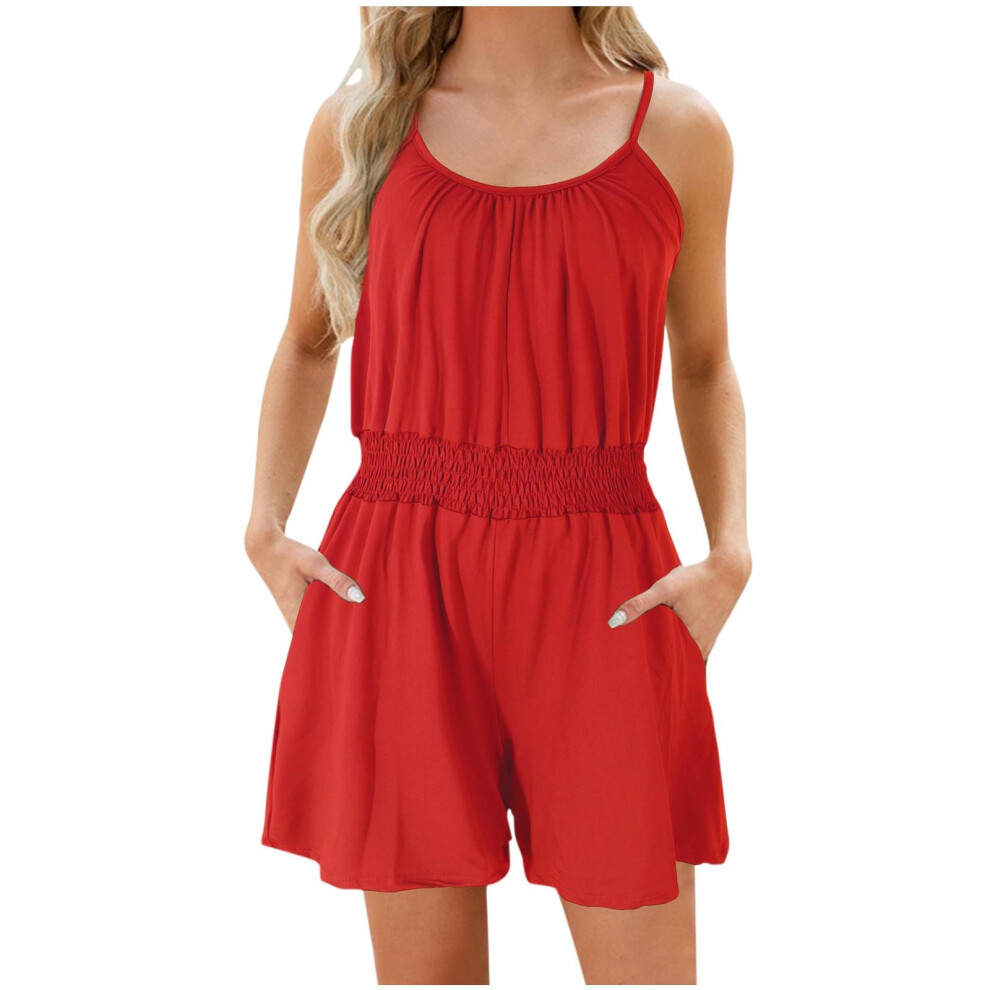 Red Rompers For Women Casual Adjustable Spaghetti Straps- M