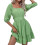 Womens Dresses Square Neck Tie Back Lantern Sleeve-Green M 1