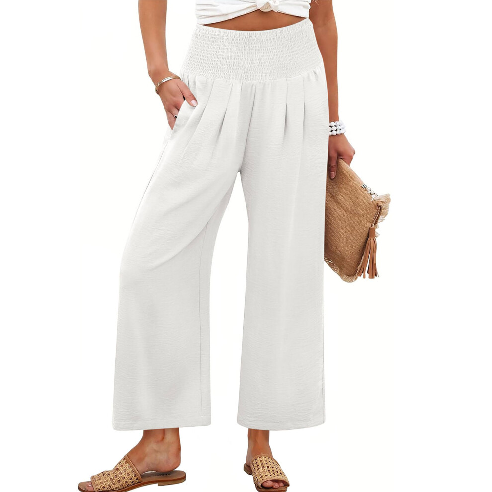 Women's cotton and linen casual straight wide-leg-White XL