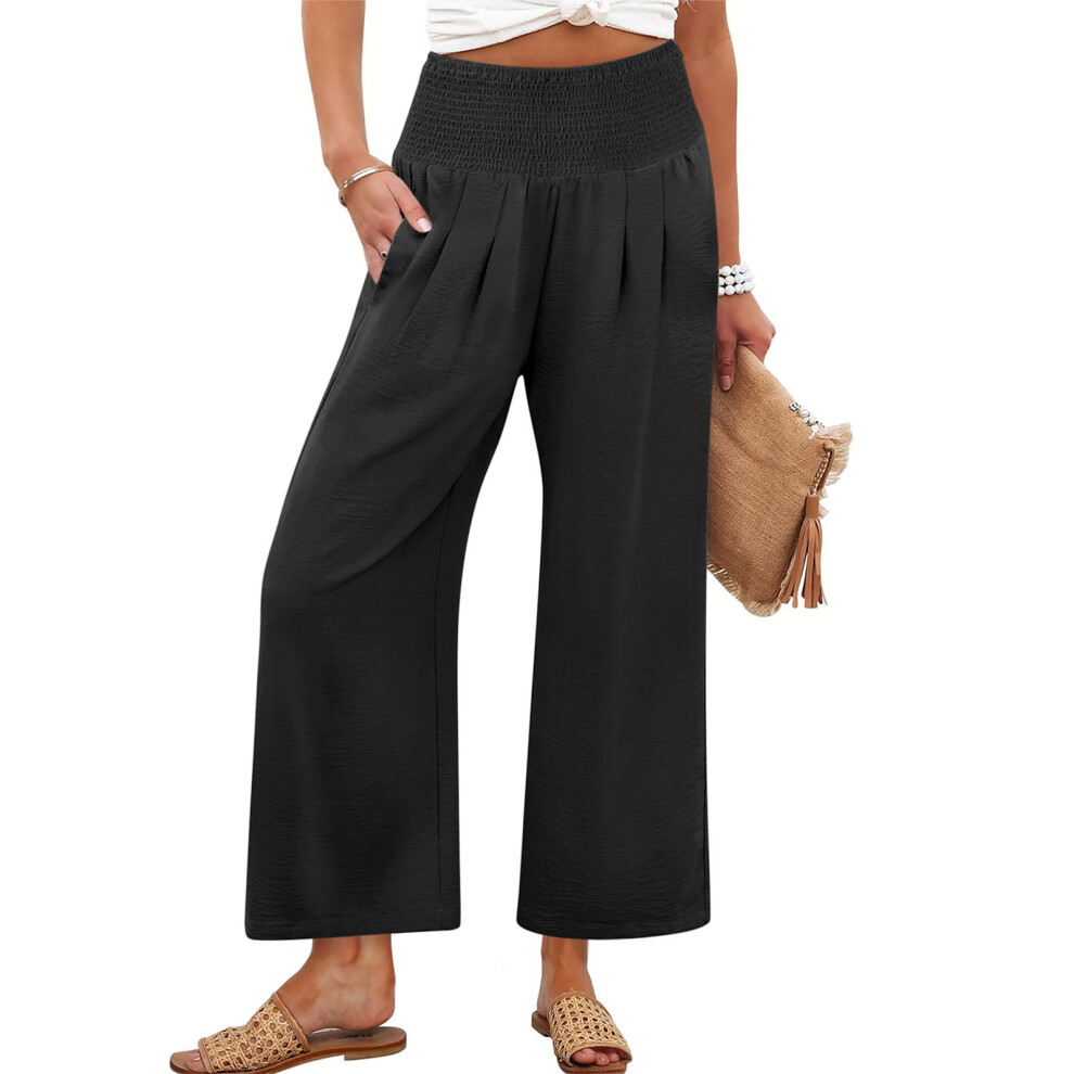 Women's cotton and linen casual straight wide-leg-Black XL