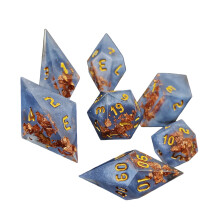 7Pcs Various Shape Dices Different Number of-copper foil blue