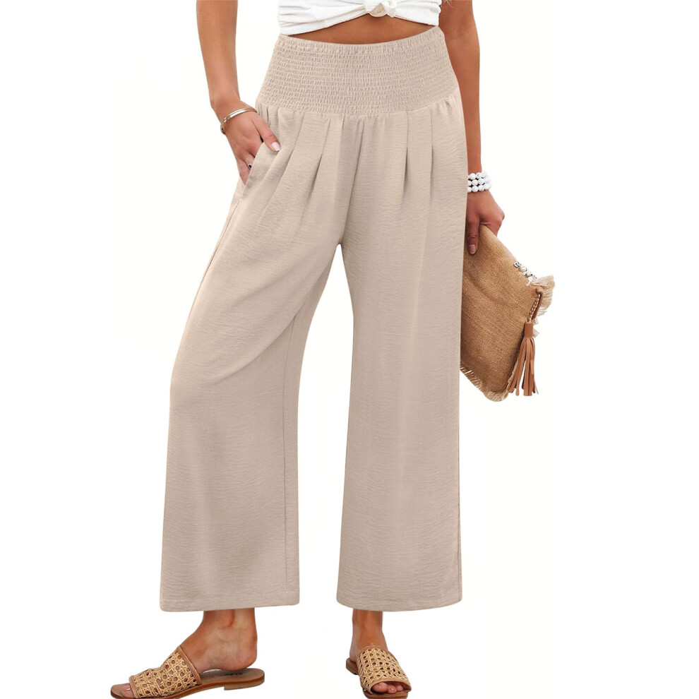 Beige Women's Cotton And Linen Casual Straight Wide-Leg- Xxl