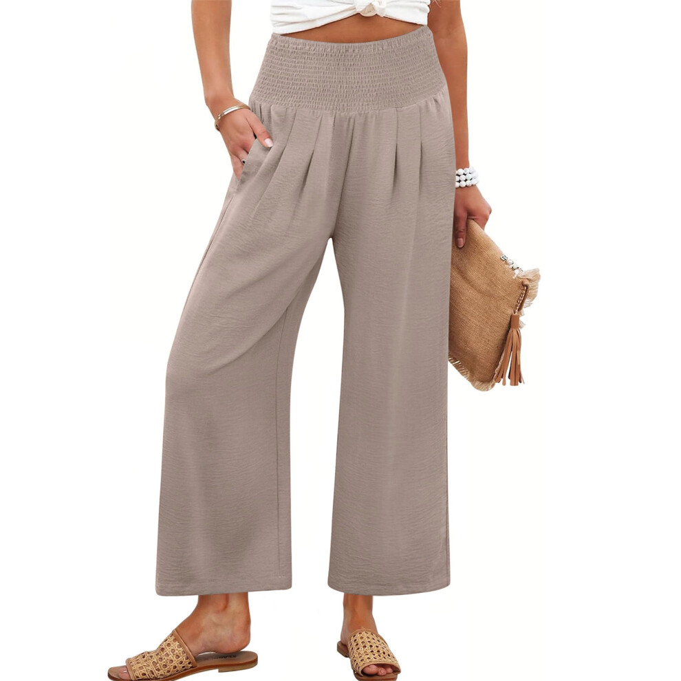 Women's cotton and linen casual straight wide-leg-light khaki S