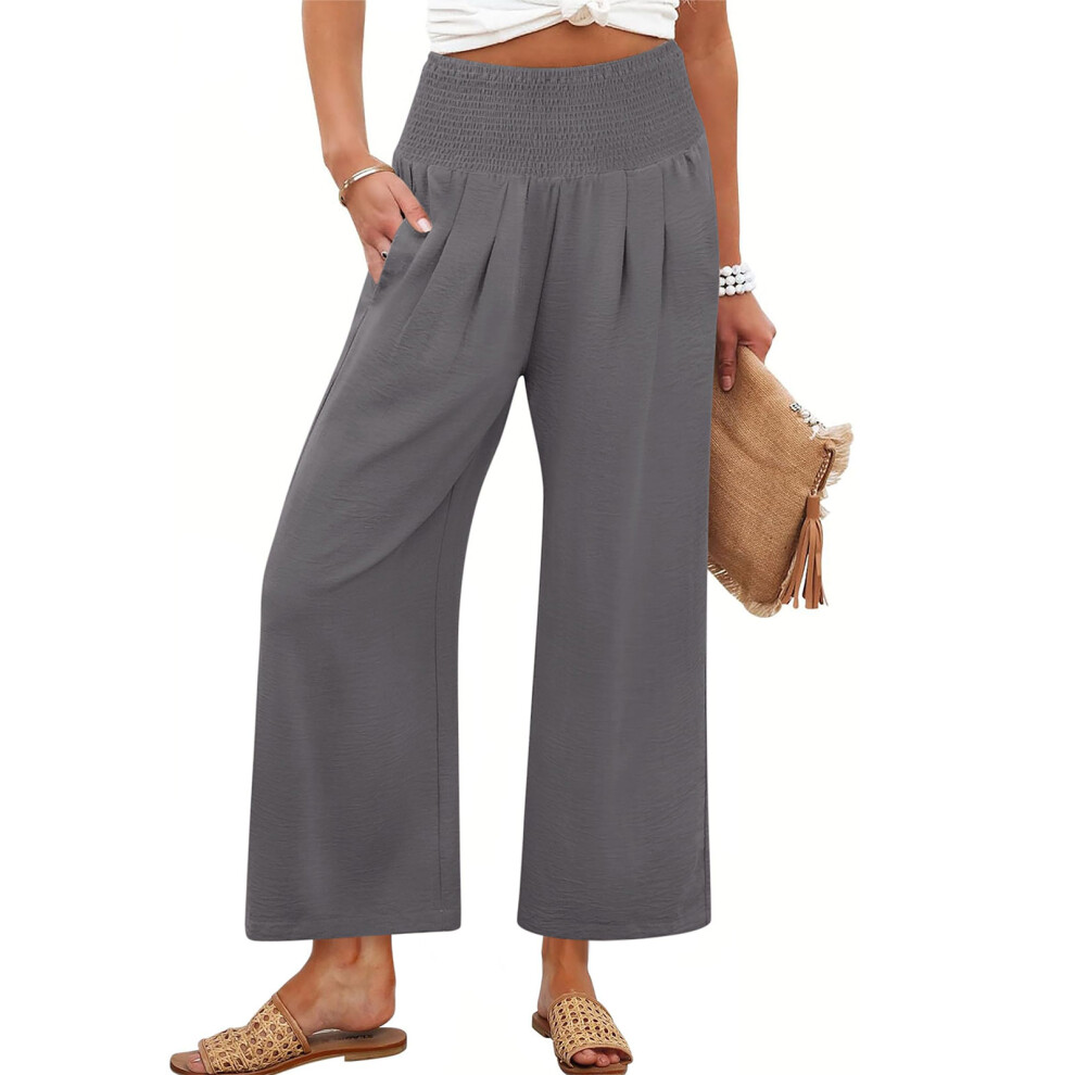Women's cotton and linen casual straight wide-leg-Gray XXL