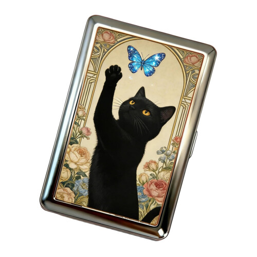 Boîte de rangement en métal robuste, mallette-chat et papillon