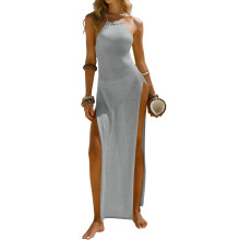 Women's Swimwear Cover Up Crochet Knitted Backless High-Gray L