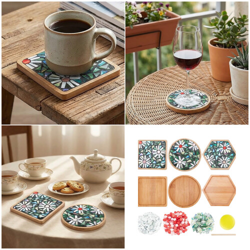 Coaster Set With Assorted Glass Tiles For Adults Creative-Blue 2