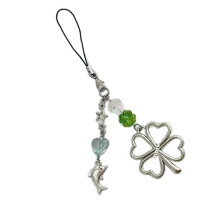 Large Four Leaf Clovers And Dolphin Charm Silver Alloy Keychain