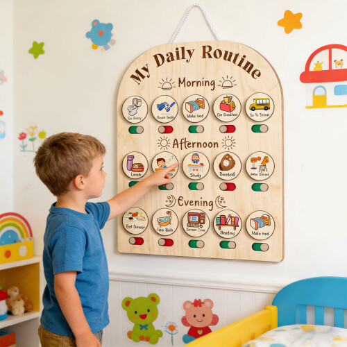 Wooden Youngsters Responsibility Chart Rewritable Daily Routine 1