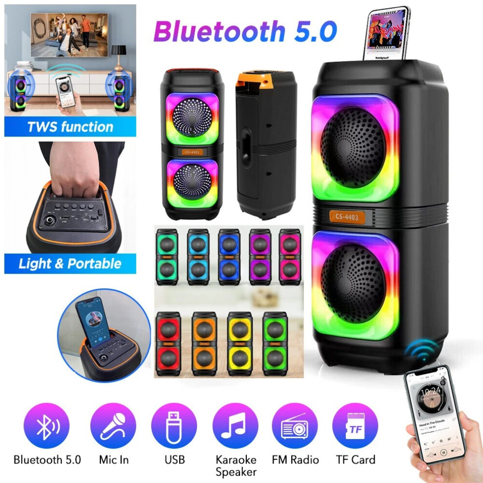 Tws High Bass Ultra Loud Bluetooth Speaker Portable Wireless Subwoofer Outdoor Black 5098154434562