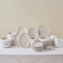 Karaca Earth Collection New Cupid 55-Piece Stoneware Dinner Set for 12 People, Cream