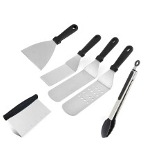 (Six-piece set) Stainless Steel BBQ Set: Grill Fork, Spatula & Iron Plate