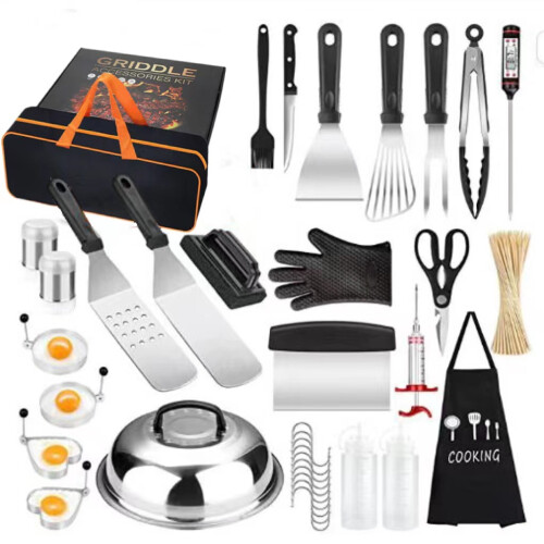 (137-piece set) Set di 40 utensili per barbecue da esterno con grembiule e clip