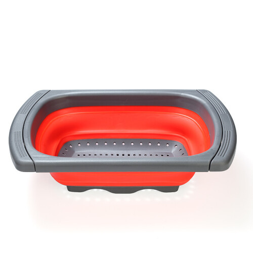 (Red Pull Rod) Collapsible Silicone Strainer Set: Foldable Kitchen Basket for Easy Storage