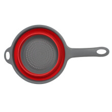 (Red Small Handle) Collapsible Silicone Strainer Set: Foldable Kitchen Basket for Easy Storage