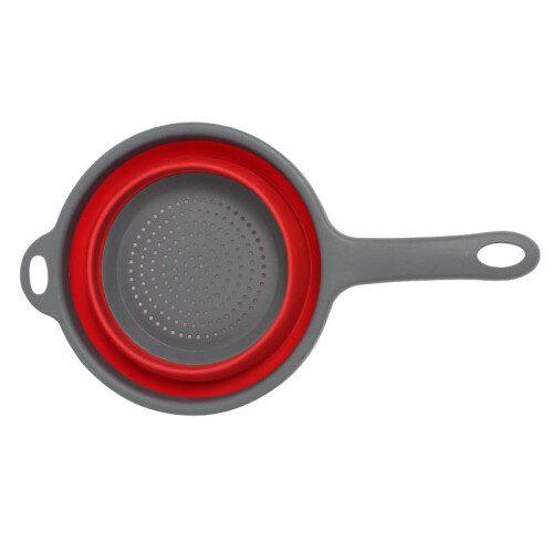 (Red Small Handle) Collapsible Silicone Strainer Set: Foldable Kitchen Basket for Easy Storage