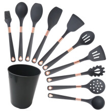 (Kitchen utensils10piece setA) Rose Gold Silicone Spaghetti Spoon & Spatula Set, Heat Resistant Kitchen Utensil Set