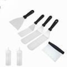 (Seven-piece set) Stainless Steel BBQ Set: Grill Fork, Spatula & Iron Plate