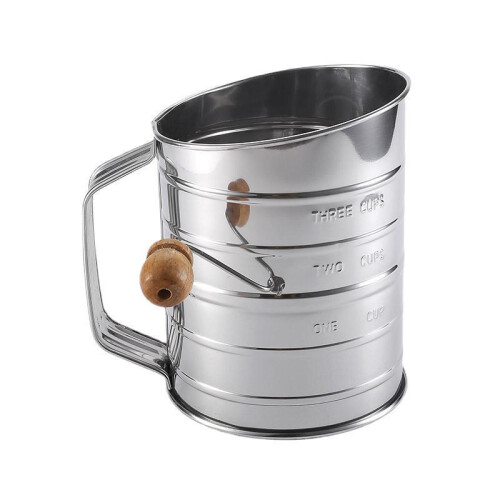 (Large) Stainless Steel Hand-Crank Flour Sifter with Scale, Single-Layer Mesh
