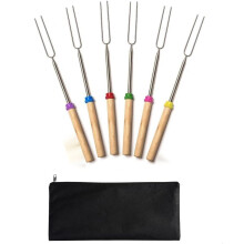 (6-pack) Expandable Stainless Steel BBQ Fork with Wooden Handle
