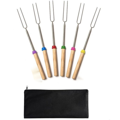 (6-pack) Expandable Stainless Steel BBQ Fork with Wooden Handle