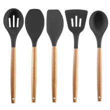 (Gray) 13-Piece Wooden Handle Silicone Kitchen Utensil Set, Heat-Resistant Cooking Spatulas & Spoons, Non-Stick Pan Safe Kitchen Tools