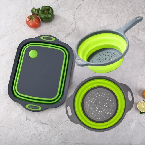 (Three-Piece Set B Series) Foldable Kitchen Sink Basket Set, Expandable Drain & Fruit Storage, Camping Tool