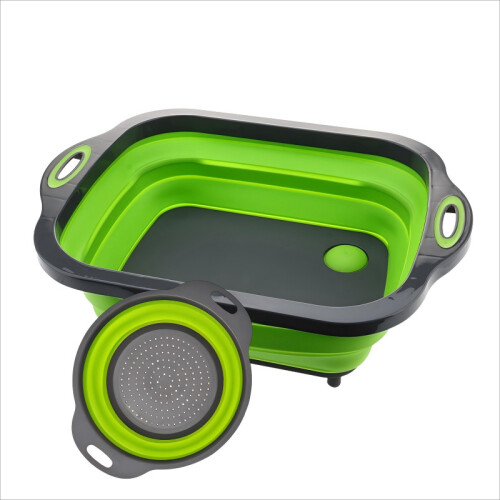 (Two-Piece Set D Series) Foldable Kitchen Sink Basket Set, Expandable Drain & Fruit Storage, Camping Tool