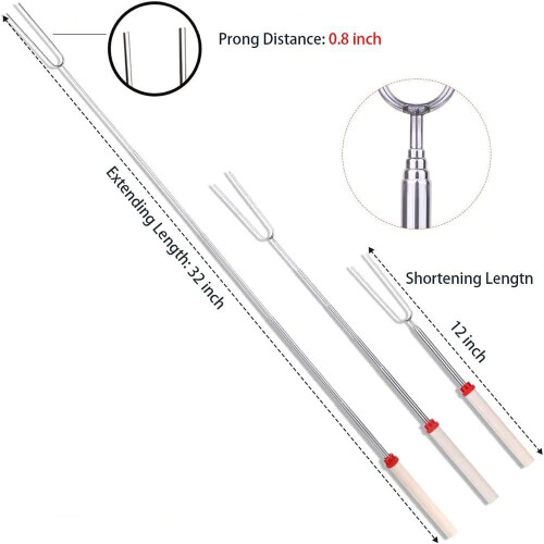 (8-pack) Expandable Stainless Steel BBQ Fork with Wooden Handle 2