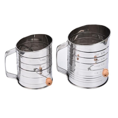 (Large) Stainless Steel Hand-Crank Flour Sifter with Scale, Single-Layer Mesh 1