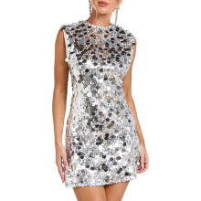 Women's Sequins Bodycon Mini Dress Sleeveless Short-Silver M