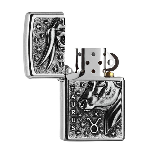 Zippo Zippo Lighter Taurus Zodiac Sign Horoscope Chrome Windproof Flame Refillable 1
