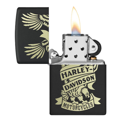 Zippo Zippo Harley Davidson Lighter Golden Eagle Motorcycle Black Matt Windproof Flame 1