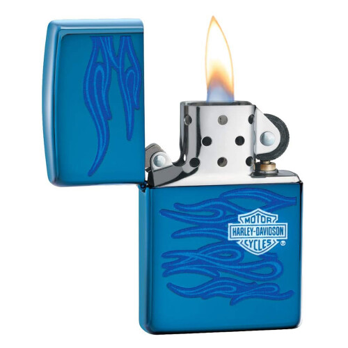 Zippo Zippo Harley Davidson Lighter High Polish Blue Flame Biker Windproof Refillable 1