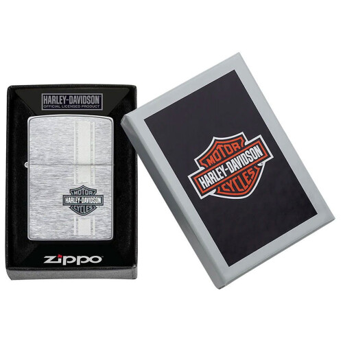 Zippo Zippo Harley Davidson Lighter Silver Brushed Chrome Logo Design Collectable New 1