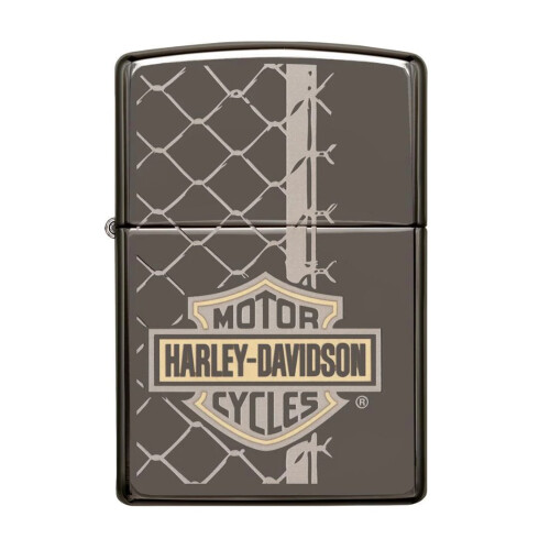 Zippo Zippo Harley Davidson Lighter Laser Engraved Chain Two Tone Black Ice Windproof 1