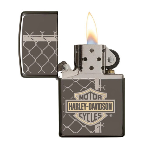 Zippo Zippo Harley Davidson Lighter Laser Engraved Chain Two Tone Black Ice Windproof 2