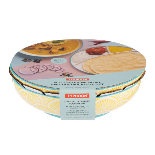 Typhoon Multi-Cuisine Bowl & Divider Plate Stoneware Curry Bowl Bread & Dip Plate 23cm 1