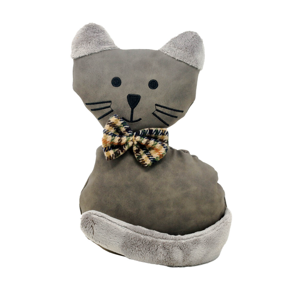 Sifcon Doorstop Cat Faux Leather Novelty Door Stopper Decorative Door Wedge 25Cm Grey