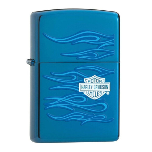 Zippo Zippo Harley Davidson Lighter High Polish Blue Flame Biker Windproof Refillable