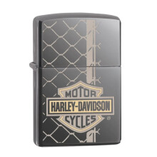 Zippo Harley Davidson Lighter Laser Engraved Chain Two Tone Black Ice Windproof