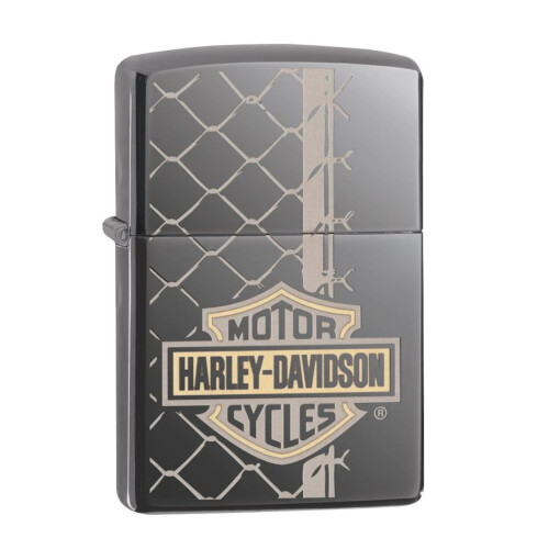 Zippo Zippo Harley Davidson Lighter Laser Engraved Chain Two Tone Black Ice Windproof
